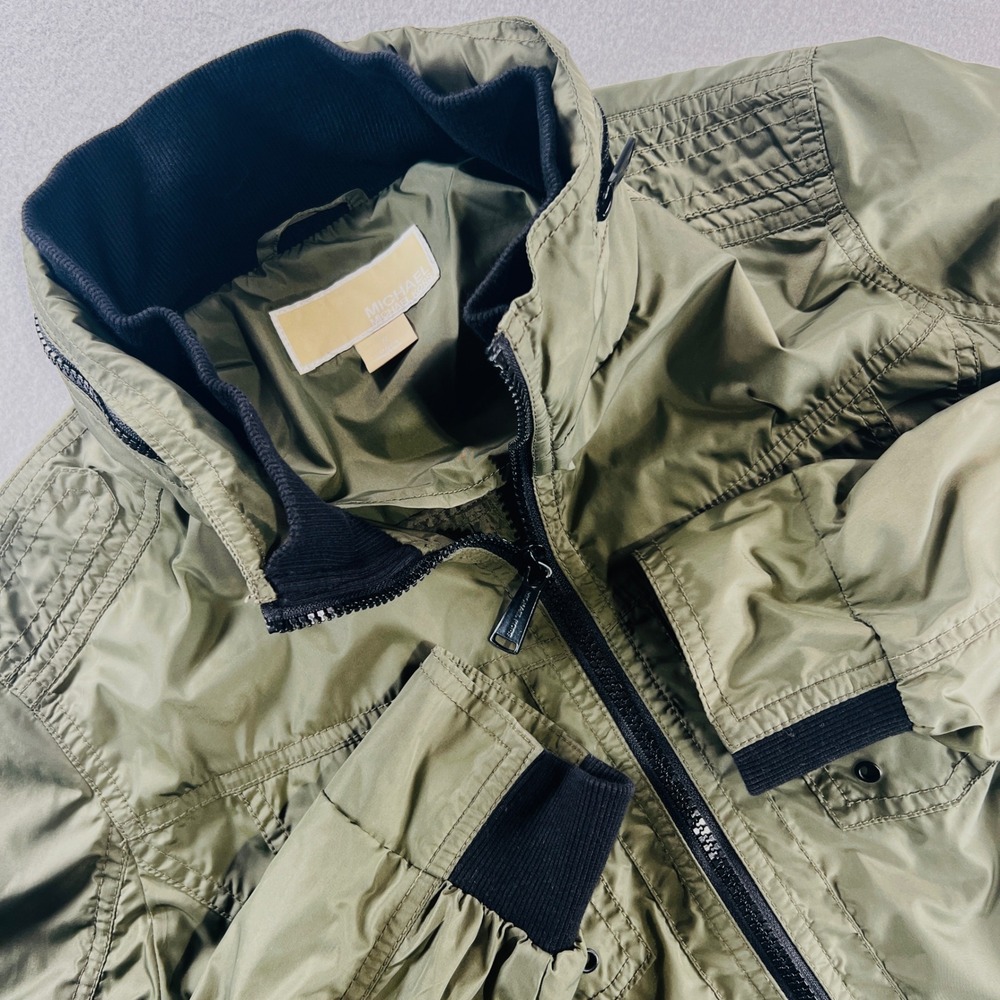 Michael Kors Bomber Jacket Women M Olive Green Utility Gorpcore MilitaryHooded